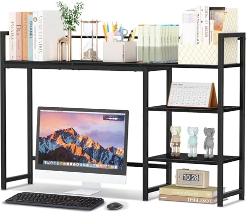 Snughome Desk Shelf, 44.9" Large Desktop Organizer Shelf, Desk Hutch for Monitor, 4 Tier Display Rack, Wooden Desktop Bookshelf Storage Rack for Home Office Dorm by Snughome