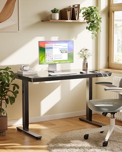 Marsail Glass Standing Desk with Drawer, 48 x 24 inch Electric Standing Desk, Height Adjustable Desk with One-Piece Tabletop & USB Charging Ports, Sit Stand Desk with Storage for Home & Office Black - Image 2