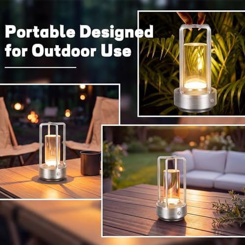 6 Pack Portable Metal Table Lamp LED Rechargeable Cordless Table Light Battery Operated Desk Touch Lamp 3 Color Stepless Dimming Light for Home Outdoor Camp Patio Bar Restaurant (Silver) - Image 6