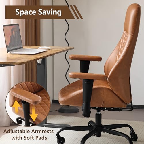 YFO Home Office Desk Chair High Back Office Rubber Casters Ergonomic Computer Chair with Lumbar Support Adjustable Height Rolling Swivel Chair Executive Task Armrests， Brown Leather - Image 5