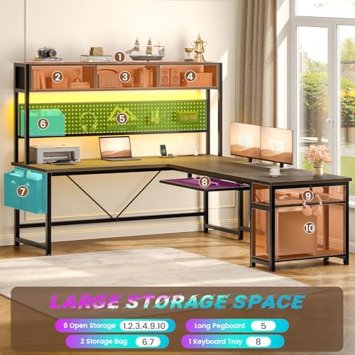 SEDETA L Shaped Gaming Desk with LED Lights and Pegboard for Home Office - Image 5