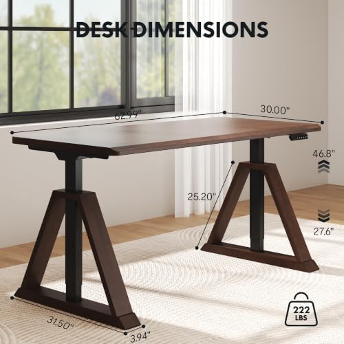 FLEXISPOT 63 x 30 Inch WoodiX Solid Wood Executive Standing Desk, Walnut - Image 2
