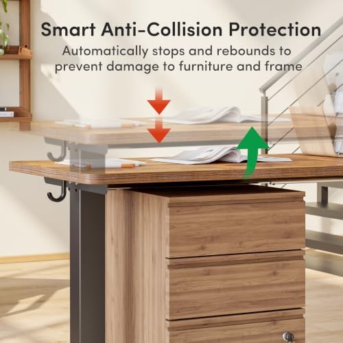 FEZIBO 63" x 55" L-Shaped Standing Desk - Adjustable Corner Desk L Shape, L-Shaped Adjustable Desk with Splice Board, L Shape Standing Desk, Rustic-Brown - Image 5