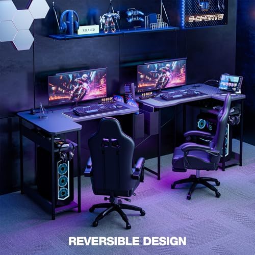 Acrolix L Shaped Gaming Desk 40 Inch - Computer Corner Desk with Power Outlets, Reversible Shelves & Storage Bag for Home Office, PC Gaming Table, Black Carbon - Image 4