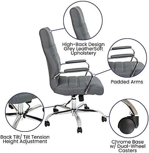 Flash Furniture LeatherSoft Executive Office Chair, Gray/Chrome - Image 4