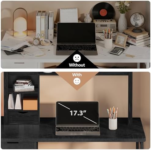 Large Desktop Bookshelf, 47.2" Desk Shelf with Sliding Barn Door - Image 4