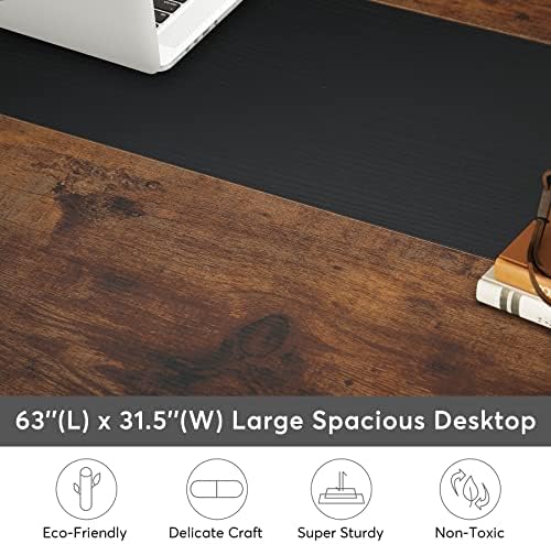 Tribesigns Modern Computer Desk, 63 x 31.5 inch Large Office Desk Computer Table Study Writing Desk Workstation for Home Office, Rustic/Black - Image 4