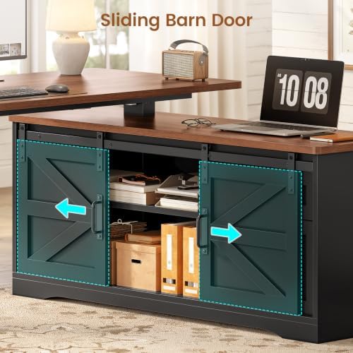 SEDETA Farmhouse L Shaped Executive Standing Desk with Storage Drawers - Image 6
