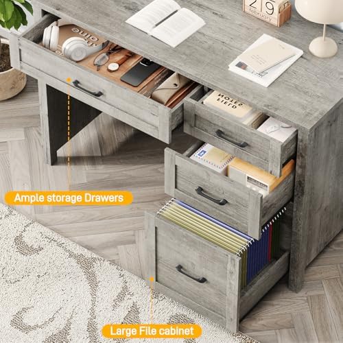 Halitaa Farmhouse 47" Executive Desk, Computer Desk with File Drawer, Grey - Image 5