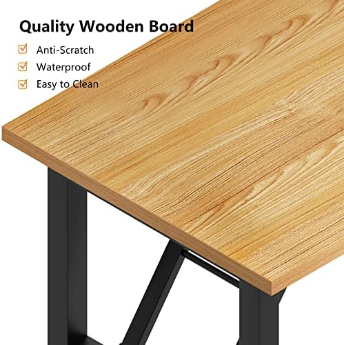 Need Home Office Desk - 62 Inches Large Computer Desk Sturdy Black Table Foldable Desk Gaming Computer Table No Assembly Required Teak AC5BB(157.5 * 60) - Image 6