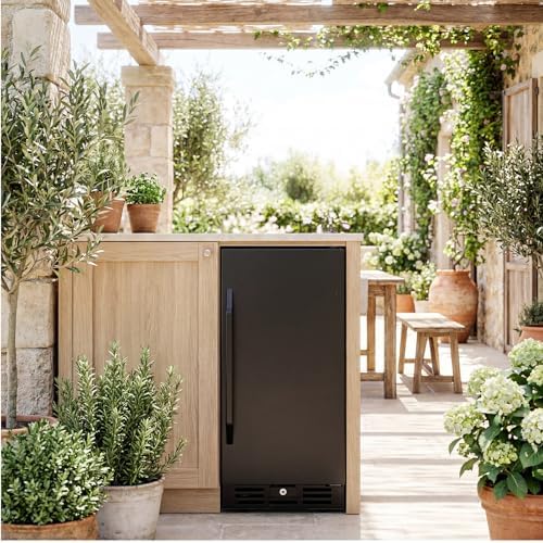 15 Inch Beverage Cooler, 127-Can Stainless Steel Drink Refrigerator with Reversible Door, Built-in or Freestanding Mini Fridge with Blue LED Light, Lock and Key for Indoor Outdoor Use, Black - Image 3