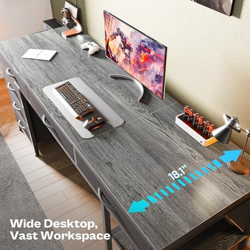 Huuger Computer Desk with 6 Drawers, Office Desk with Shelves, Reversible Gaming Desk, Corner Desk with Storage, Work for Home Office, Study, Living Room, 63inch, Grey - Image 5