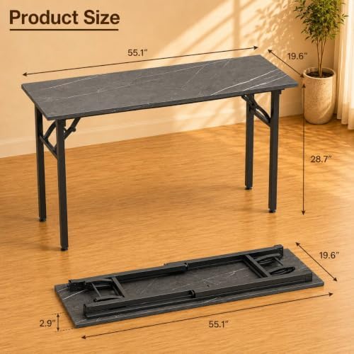 Folding Table Computer Desk - 55.1" No Assembly Folding Desk Design and Foldable Office Desk, Small Desk for Bedroom, Compact Storage Portable Use for Dorm and RV Small Space, Marble Greige - Image 3