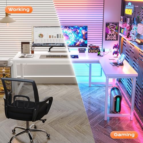 Huuger 63 Inch L Shaped Desk with Power Outlets & 0.95 Inch Thicker Desktop - Image 6