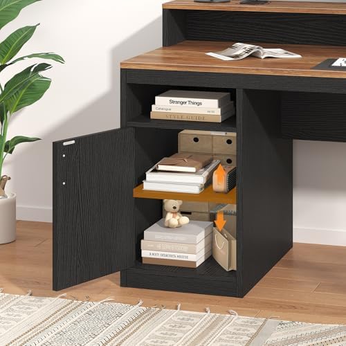 YOMILUVE Computer Desk with 3 Drawers & Storage Shelves, 65 Inch Home Office Desk with File Drawer & Cabinet, Writing Study Desks with Monitor Stand & Printer Shelf, Executive Desk, Brown and Black - Image 6