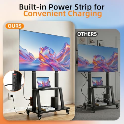 Rolling TV Stand with Power Outlet for 32 to 65 70 75 83 inch TV - Image 2