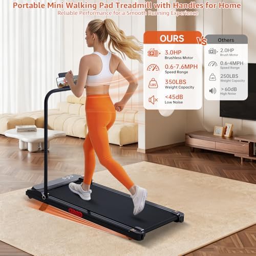 KASSADIN Small Walking Pad Treadmills with Handle Bar Incline for Home - Image 3