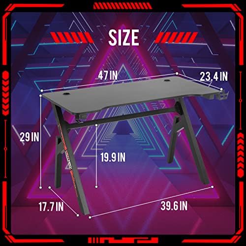 FDW Computer Desk Gaming Desk Student PC Desk Writing Desk Office Desk Modern Ergonomic Racing Style Table Workstation Carbon Fiber Headphone Hook (47in, Red) - Image 3
