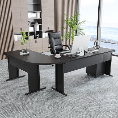 Tribesigns L-Shaped Executive Desk, Large Office Desk with 3-Drawer File Cabinet, Industrial Corner Computer Table with Drawers, Business Workstation for Home Office (Black, 83") by Tribesigns