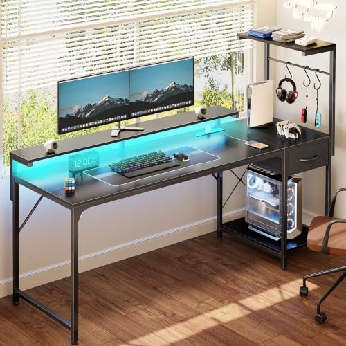 PRAISUN 63 Inch Gaming Desk with LED Lights & Power Outlets - Image 2