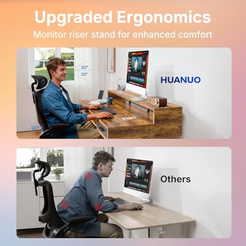 HUANUO 55″ X 26″ Electric Standing Desk with 2 Drawers &24.4″ Large Keyboard Tray, C-Clamp Mount Compatible, Adjustable Computer Desk for Office, Sit Stand Up Desk with 4 Height Presets, Vintage Brown - Image 5