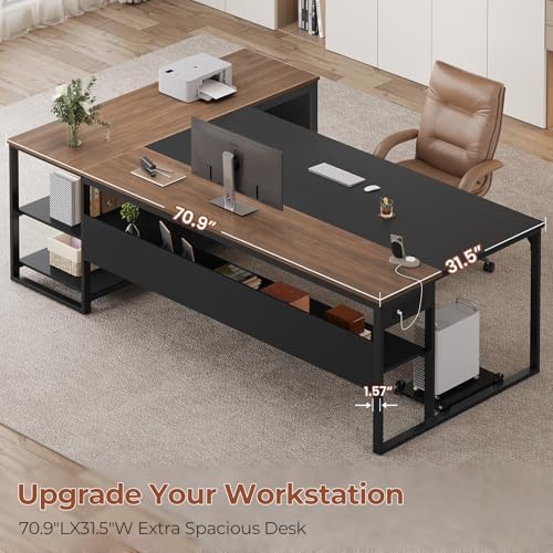 UPOSOJA 71" Executive Desk, L Shaped Office Desk with Widen File Drawers - Image 4