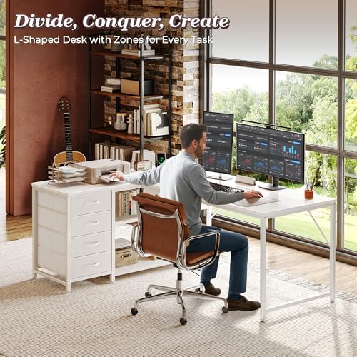 PRAISUN 53" L Shaped Desk with Power Outlets & 4 Drawers - Image 3