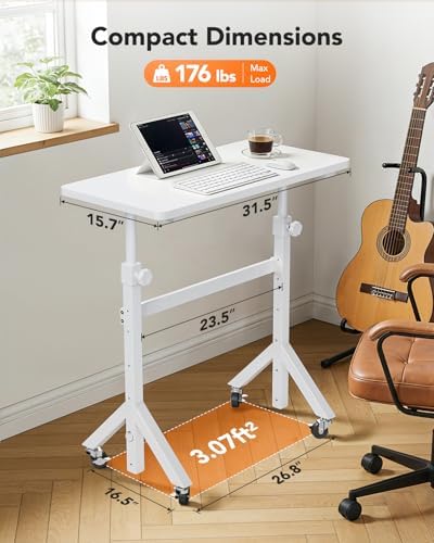 ErGear Small Standing Desk Adjustable Height, 6 Height Settings Up to 46.5″, Walking Pad Desk with Triangular Leg Design, Smooth Mobility with Lockable Wheels, Standing Desk for Walking Pad, White - Image 2