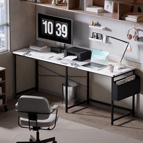 Pamray 47 Inch Reversible L Shaped Gaming Desk Corner Computer Desk with Storage Bag Home Office Table for Writing Study Marble - Image 5