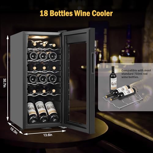 FoMup Wine Fridge 18 Bottles, Small Wine Cooler Refrigerator Freestanding with Digital Temperature Control Safety Lock, Frost Free for Red White Wine, Champagne - Image 2