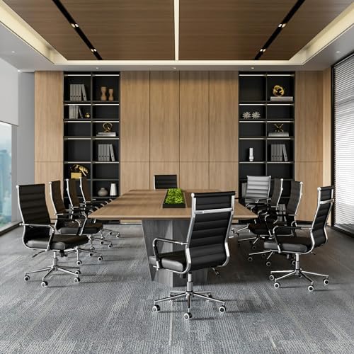 Okeysen Office Desk Chair, Ergonomic Leather Modern Conference Room Chairs, Executive Ribbed Height Adjustable Swivel Rolling Chair for Home Office. (Black) - Image 2