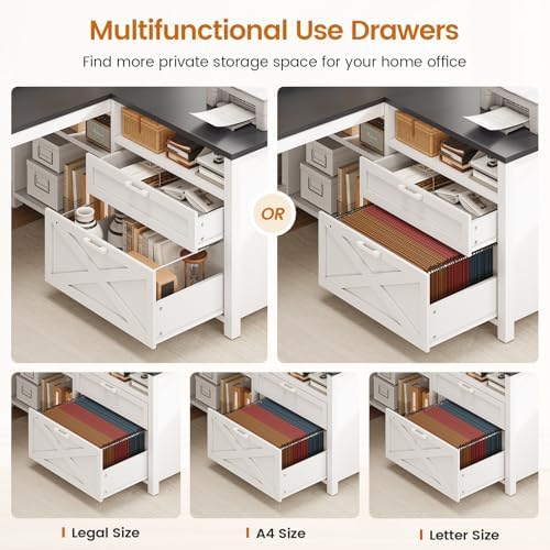 SEDETA Corner Computer Desk, 55" L Shaped Gaming Desk with Storage Drawers and Power Outlet, Farmhouse Corner Gaming Desk with Storage Shelves and LED Lights for Home Office, Black - Image 6