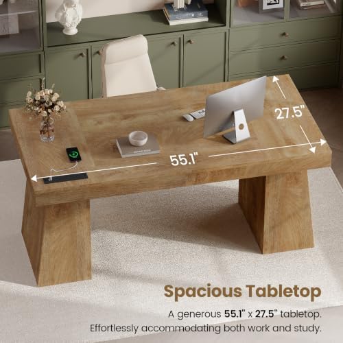 55" Wood Executive Desk with Storage, Home Office Desk - Image 3