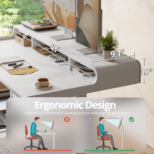 TIQLAB Standing Desk with Storage, 47"×24" Electric Adjustable Desk with Monitor Shelf for Home Office, Stand Up Desk for Study, Work, Writing, White - Image 4