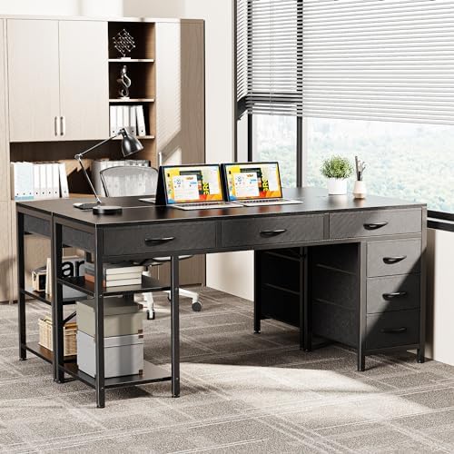 Huuger Computer Desk with 6 Drawers, Office Desk with Shelves, Reversible Gaming Desk, Corner Desk with Storage, Work for Home Office, Study, Living Room, 54inch, Black - Image 2