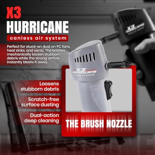 Canless Air X3 Hurricane Air Duster - Rechargeable Air Blower with Adjustable Speed up to 260 MPH - 5 Attachments Dust Removal Tool - Compressed Air Alternative for Electronics & Car Detailing - Image 3