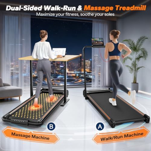 Double-Sided Walking Pad Treadmill with Massage - 6.2 MPH Foldable Treadmills for Home with Handle Bar & 3.0HP Connected APP, Relieves Leg Fatigue & Improves Circulation, 350 Lbs Capacity - Image 2