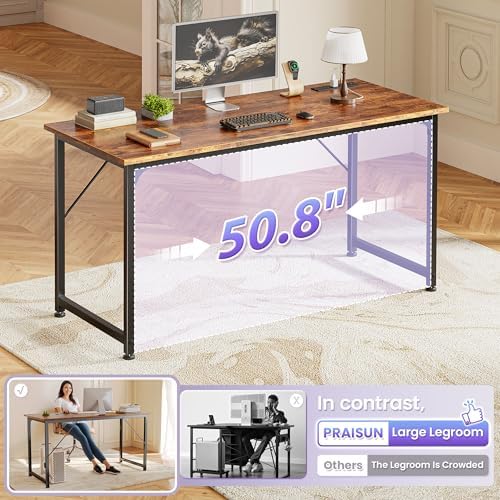 PRAISUN 55 X 20 Inch Computer Desk, Power Outlets, USB-C, Rustic Brown - Image 6