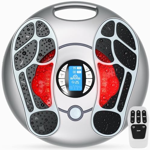 Foot Massager for Neuropathy, EMS TENS Foot Stimulator for Circulation and Pain Relief, TENS Unit Muscle Stimulator with 4 Electrode Pads, FSA Eligible Items Only List HSA, Fits Up to 11" by Funtyallife