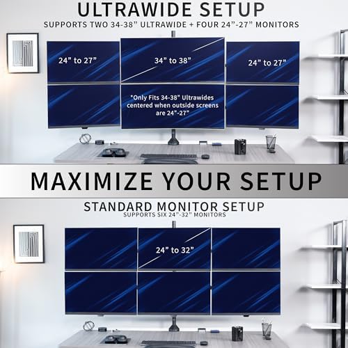 VIVO Premium Hex Ultra Wide LCD LED 27 to 38 inch Monitor Desk Mount, Heavy Duty C-clamp, Extra Tall Pole, Adjustable Telescoping Arms, Flush Wall Setup, Fits 6 Screens, Black, STAND-TS06C - Image 4