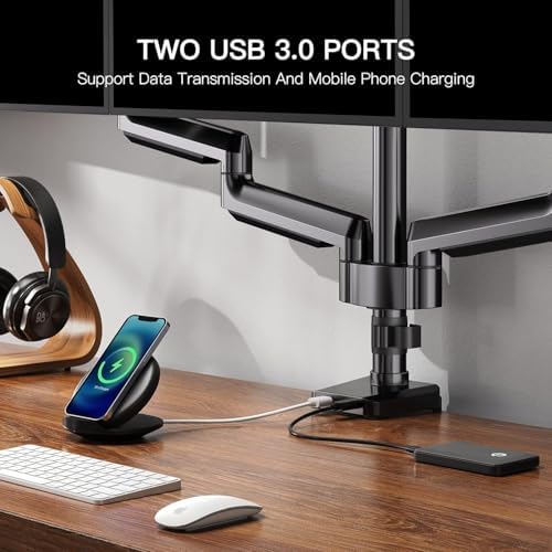 ErGear Triple Monitor Mount for 13-27 inch Screens, Triple Monitor Arms with USB,3-Monitor Stand Holds 17.6 lbs/Arm – Tilt, Swivel & Rotate - Image 6