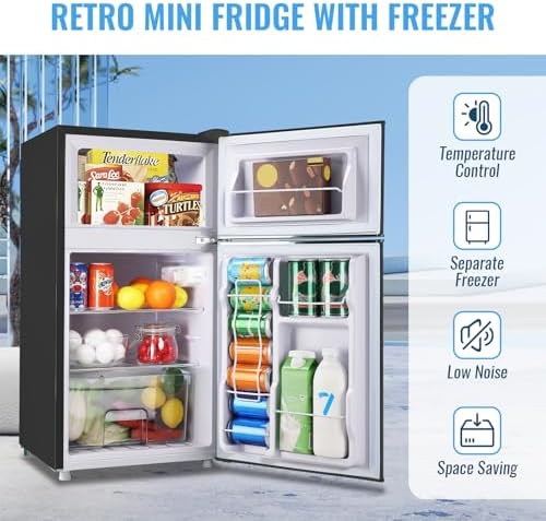 WANAI 3.5 Cu.Ft Retro Mini Fridge with Handle Compact Refrigerator Black - Image 4