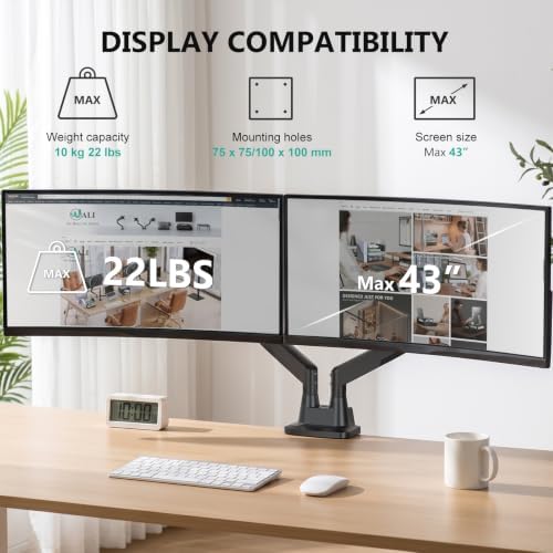 WALI Longer Dual Monitor Arm for 13-43 inch Curved Screens, 33 lbs per Arm - Image 2