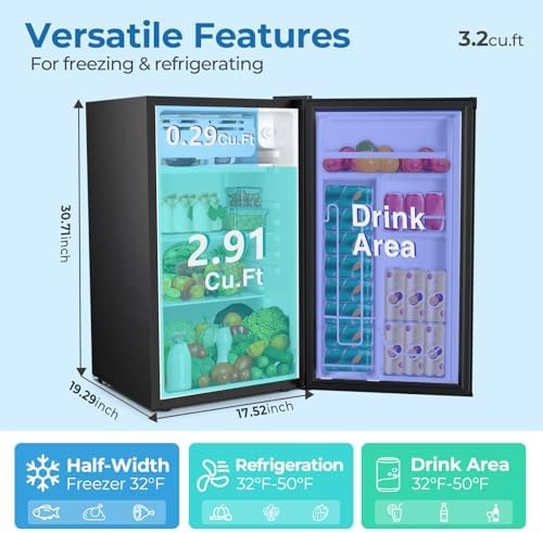 Electactic 3.2 Cu.ft Mini Fridge with Freezer, Compact Refrigerator with Reversible Single Door, Adjustable Thermostat, Low Noise, Energy Efficient for Office, Dorm, Bedroom, Apartment (Black) - Image 3