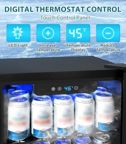 Electactic 50 Cans Beverage Refrigerator Cooler, 1.3 Cu.ft Mini Fridge Countertop Drink Cooler with Glass Door for Beer, Soda,Wine, Adjustable Digital Temperature Control for Home Dorm Bar, Black - Image 4