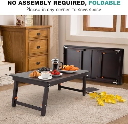 Nnewvante Large Size Floor Desk, Folding Low Coffee Table, Black Walnut - Image 4