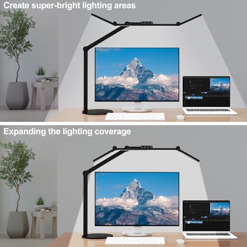 Micomlan Architect Desk Lamp with Atmosphere Lighting, Adjustable Led Desk Light for Home Office with Base, 24W Bright Auto Dimming Table Light with Rotatable Swing Arm for Workbench Computer - Image 2