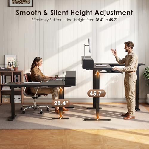 OffiGo 59 Inch L Shaped Electric Standing Desk with Drawers, Black - Image 4