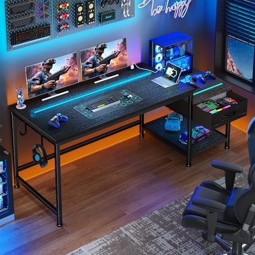DurayLoly 48" Gaming Desk with Printer Shelf & Drawer for Teen Gaming Room by Durayloly