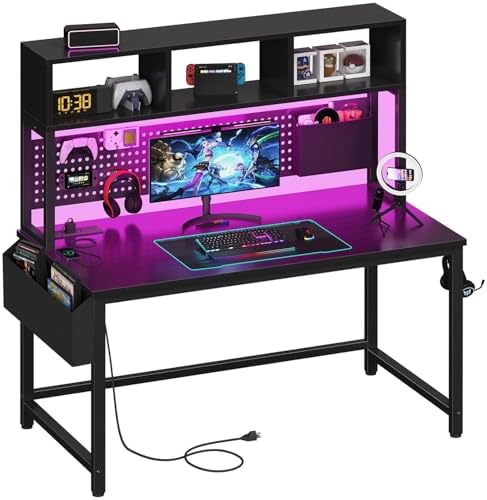 DLisiting Black Gaming Desk with Hutch and Pegboard, 47 Inch by Unknown